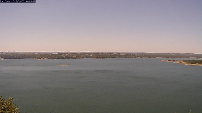 Lake Travis webcam, August 7, 2015 1:15 PM CT