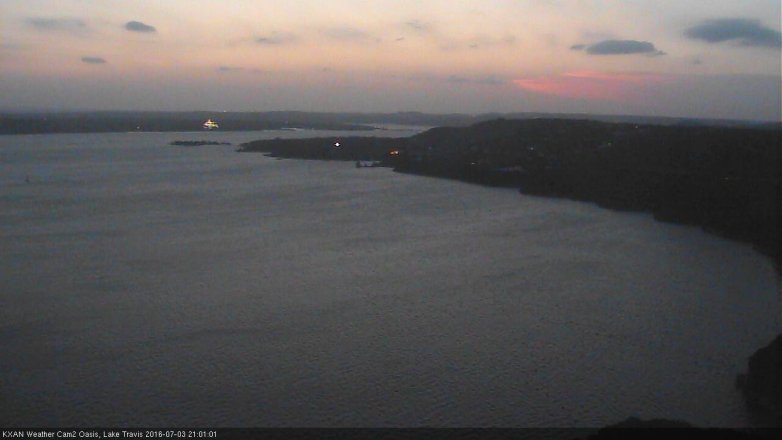Lake Travis webcam, July 3, 2016 8:30 PM CT