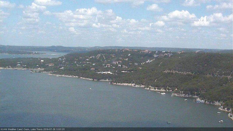 Lake Travis webcam, July 30, 2016 12:30 PM CT