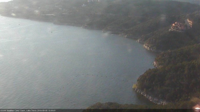 Lake Travis webcam, August 5, 2016 6:45 PM CT