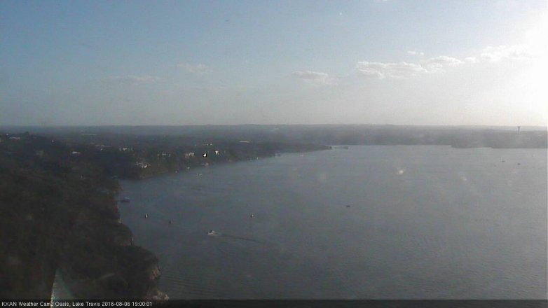 Lake Travis webcam, August 6, 2016 6:15 PM CT