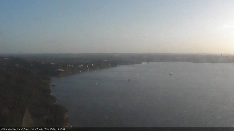 Lake Travis webcam, August 6, 2016 7:05 PM CT