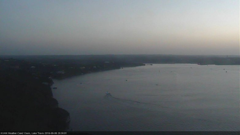 Lake Travis webcam, August 6, 2016 7:50 PM CT