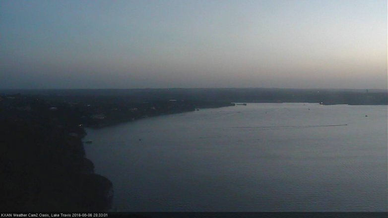 Lake Travis webcam, August 6, 2016 8:05 PM CT