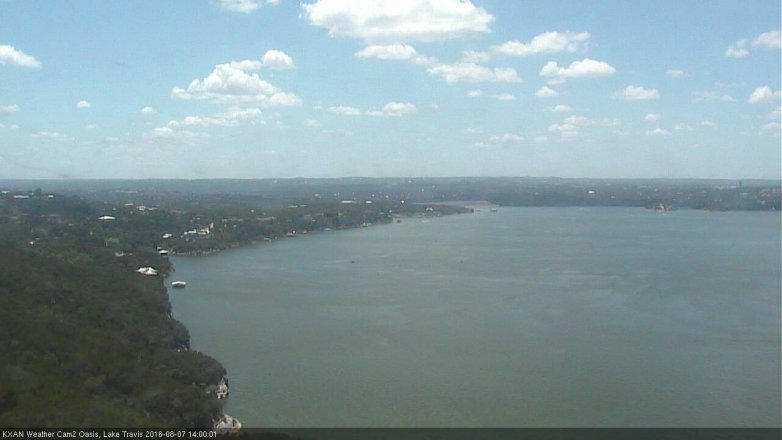Lake Travis webcam, August 7, 2016 1:10 PM CT