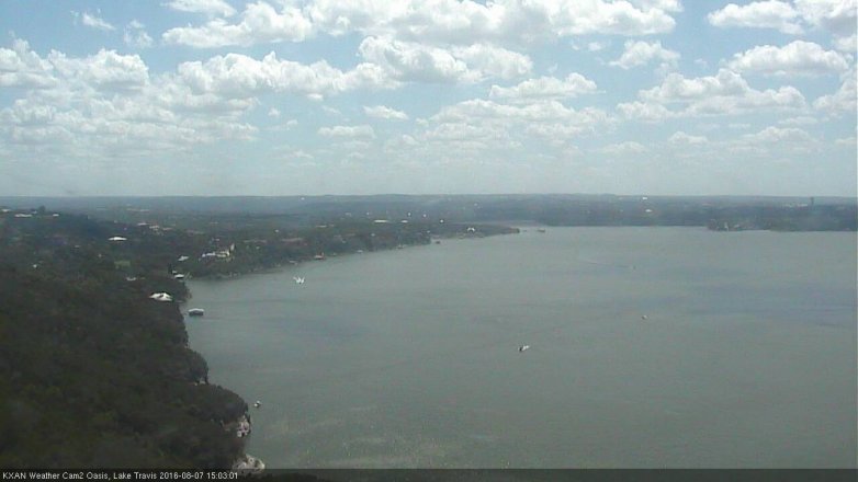 Lake Travis webcam, August 7, 2016 2:20 PM CT