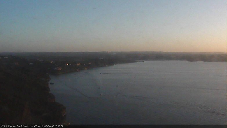 Lake Travis webcam, August 7, 2016 7:30 PM CT