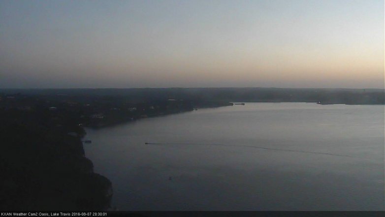 Lake Travis webcam, August 7, 2016 7:40 PM CT
