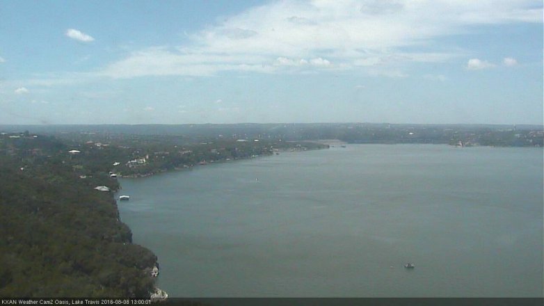 Lake Travis webcam, August 8, 2016 12:30 PM CT