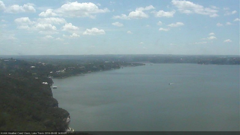 Lake Travis webcam, August 8, 2016 1:20 PM CT