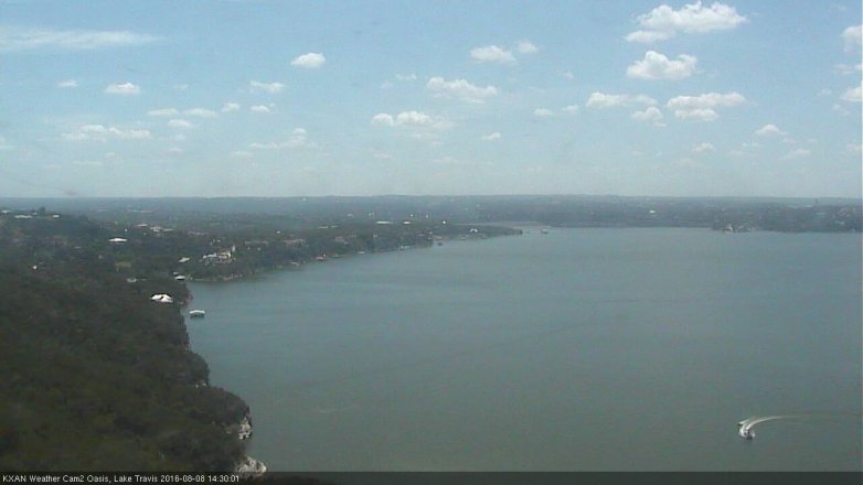 Lake Travis webcam, August 8, 2016 1:40 PM CT