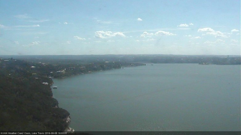 Lake Travis webcam, August 8, 2016 3:25 PM CT