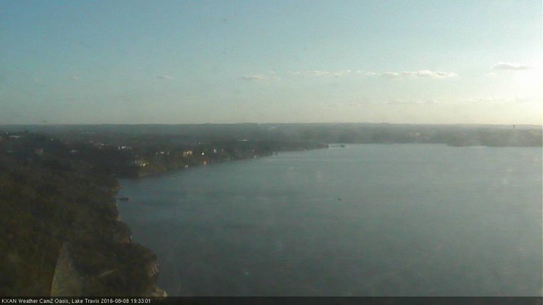 Lake Travis webcam, August 8, 2016 6:40 PM CT