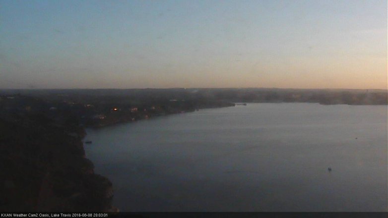 Lake Travis webcam, August 8, 2016 7:20 PM CT