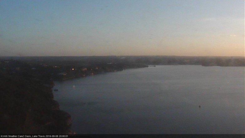 Lake Travis webcam, August 8, 2016 7:25 PM CT