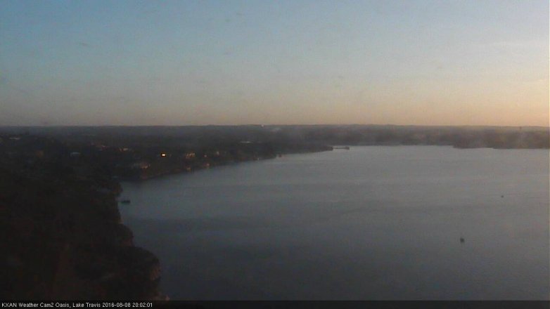 Lake Travis webcam, August 8, 2016 7:30 PM CT