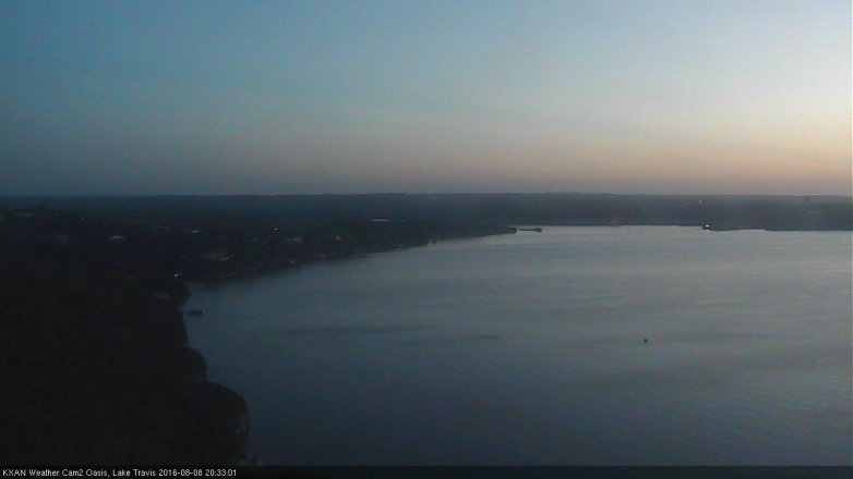Lake Travis webcam, August 8, 2016 7:50 PM CT
