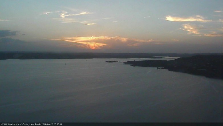 Lake Travis webcam, August 22, 2016 7:30 PM CT
