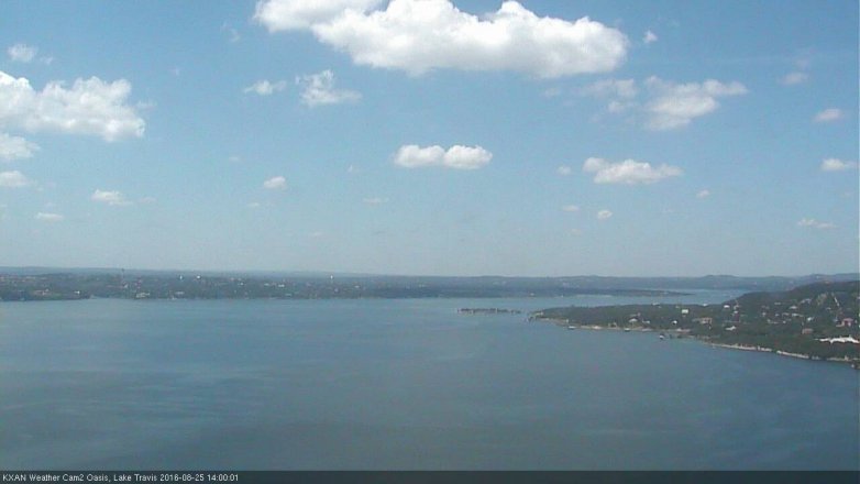 Lake Travis webcam, August 25, 2016 1:10 PM CT