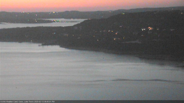 Lake Travis webcam, February 13, 2020 6:45 PM CT