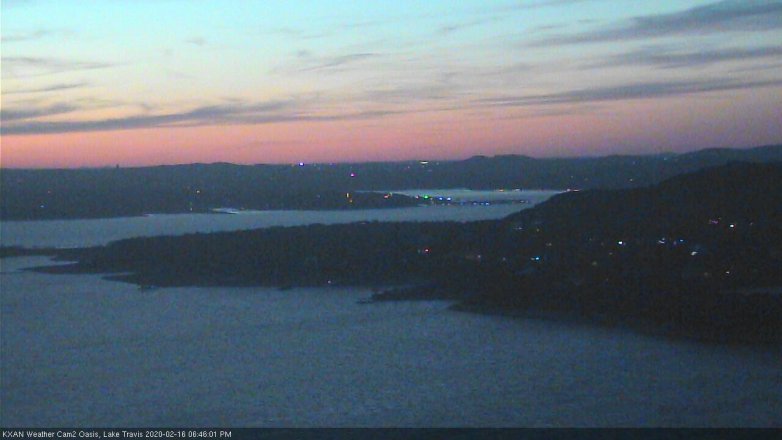 Lake Travis webcam, February 16, 2020 6:45 PM CT