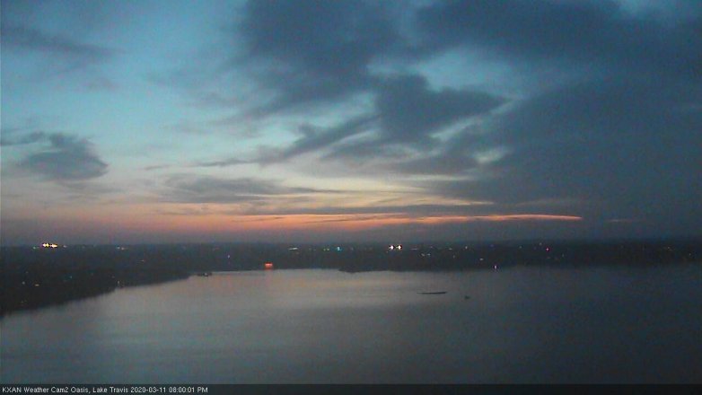 Lake Travis webcam, March 11, 2020 8:00 PM CT