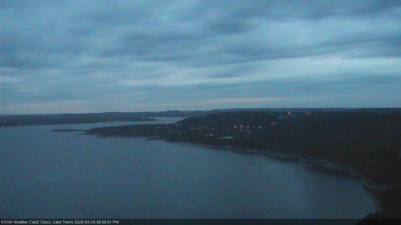 Lake Travis webcam, March 29, 2020 8:00 PM CT