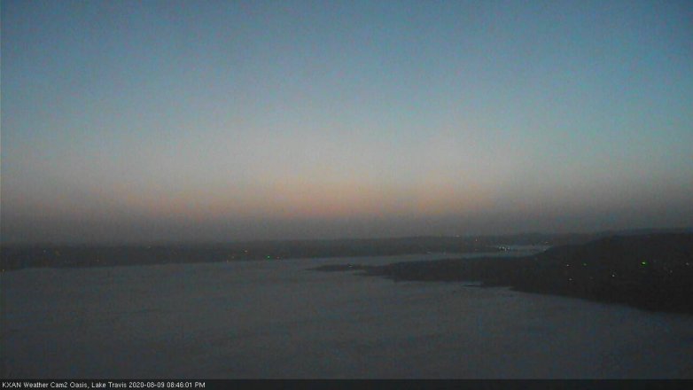 Lake Travis webcam, August 9, 2020 8:45 PM CT