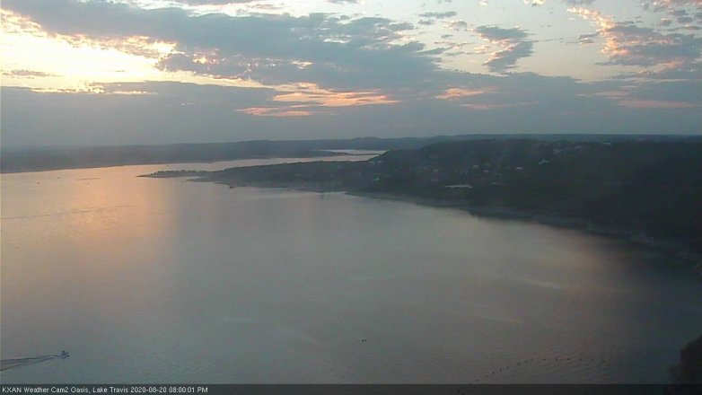 Lake Travis webcam, August 20, 2020 8:00 PM CT