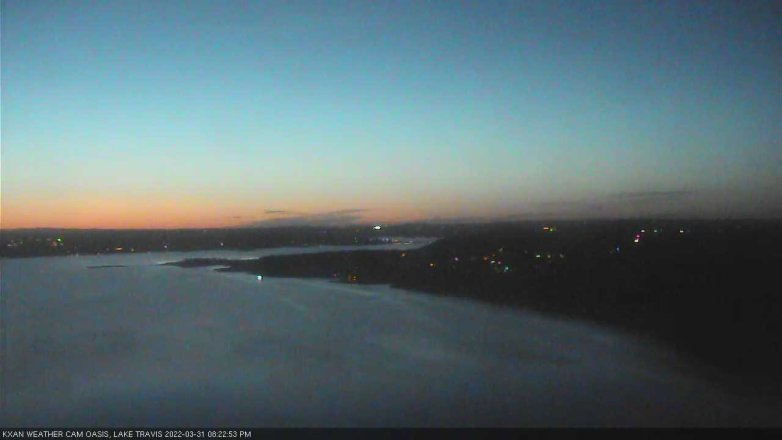 Lake Travis webcam, March 31, 2022 8:25 PM CT
