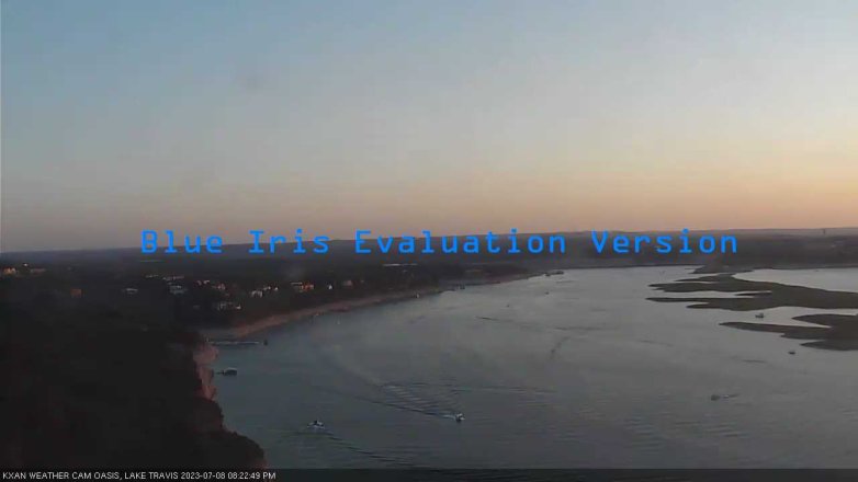 Lake Travis webcam, July 8, 2023 8:25 PM CT